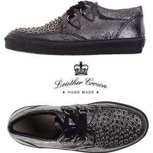 LEATHER CROWN NIB WEDGE RHINESTONES BLACK SNEAKER. HANDMADE IN ITALY. SIZE 38/8